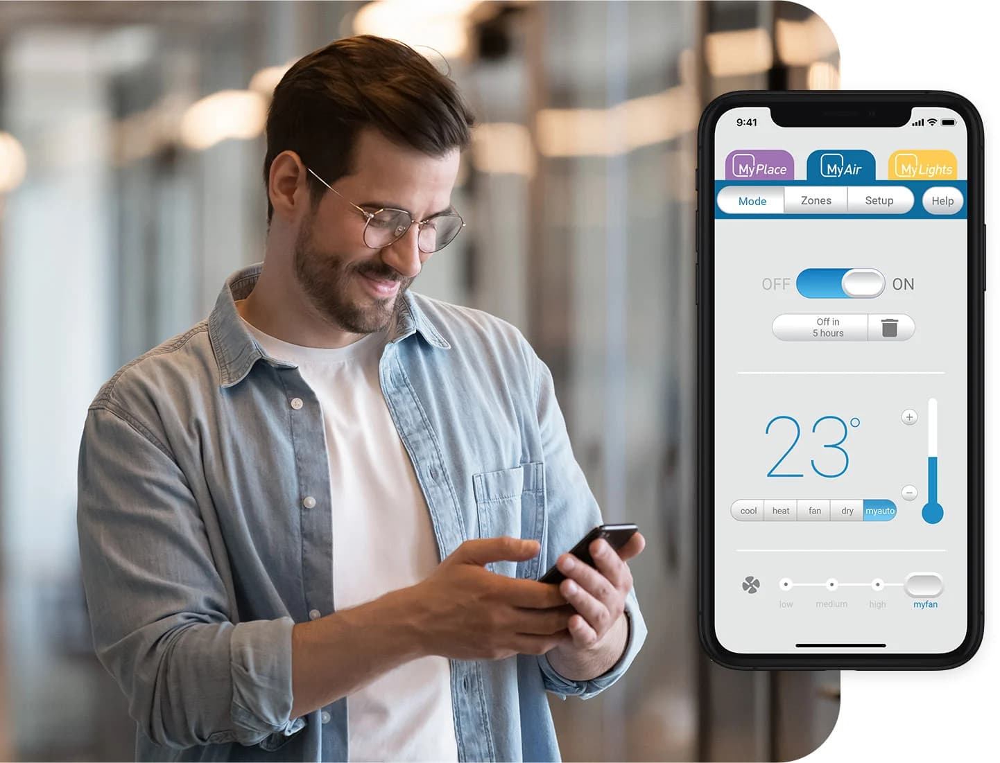 MyAir app temperature control on a smartphone
